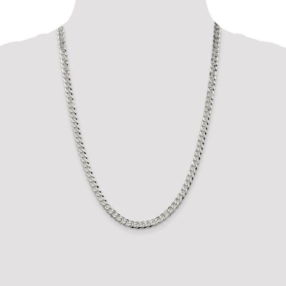 6mm, Sterling Silver, Solid Beveled Curb Chain Necklace, 24 Inch - Picture 2 of 8